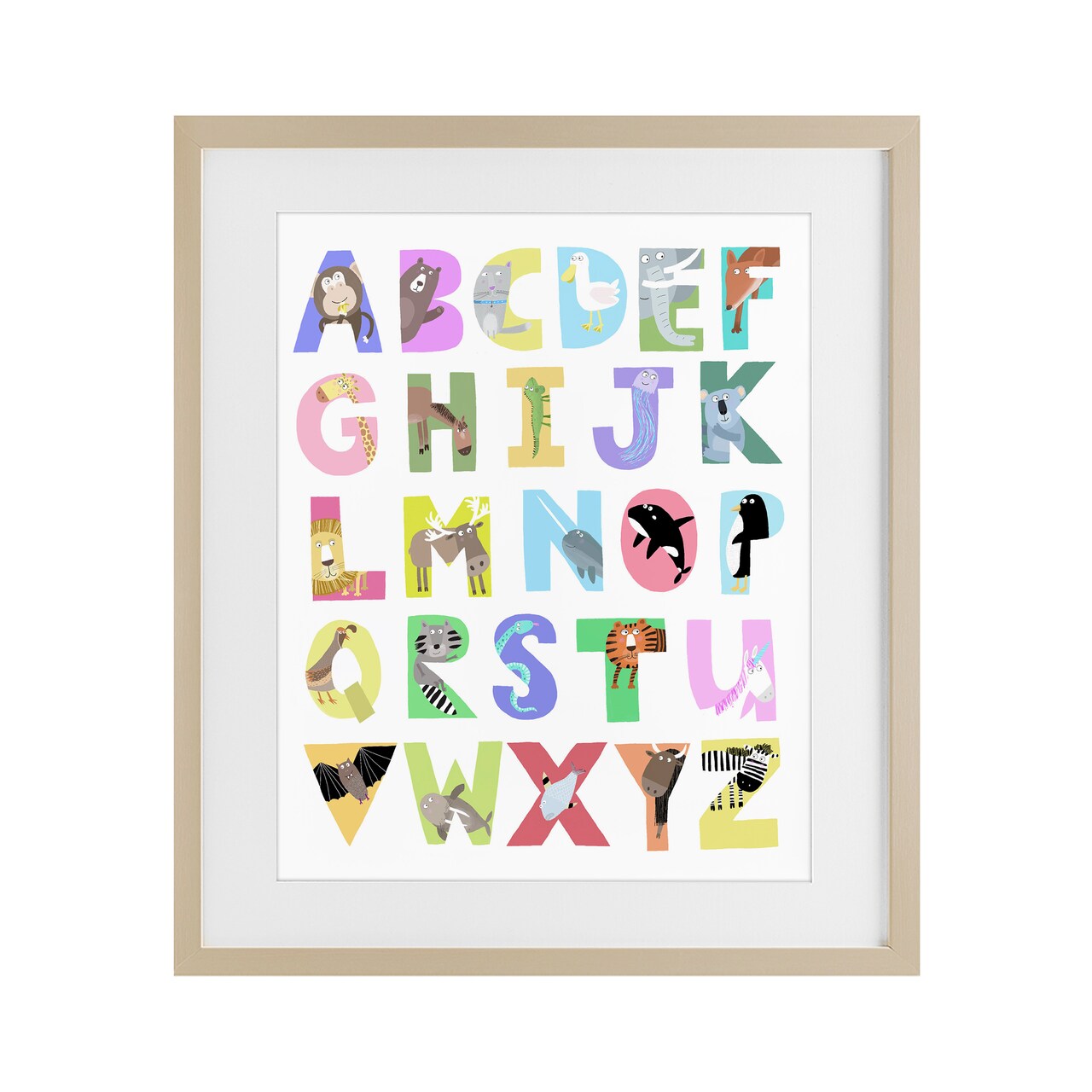 Stupell Industries Alphabet Shapes with Animals Framed Print Under Glass, design by Carla Daly